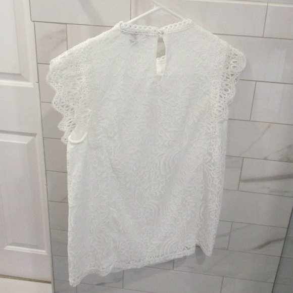 CABLE & GAUGE WHITE COTTON BLEND LACEY TOP. FULLY LINED SIZE SM - Picture 5 of 12